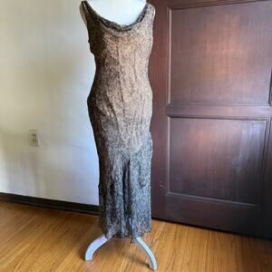 90s/Y2K Vintage ECI | Beaded Silk Bias Cut Cowl Neck Cocktail Dress | 6P
